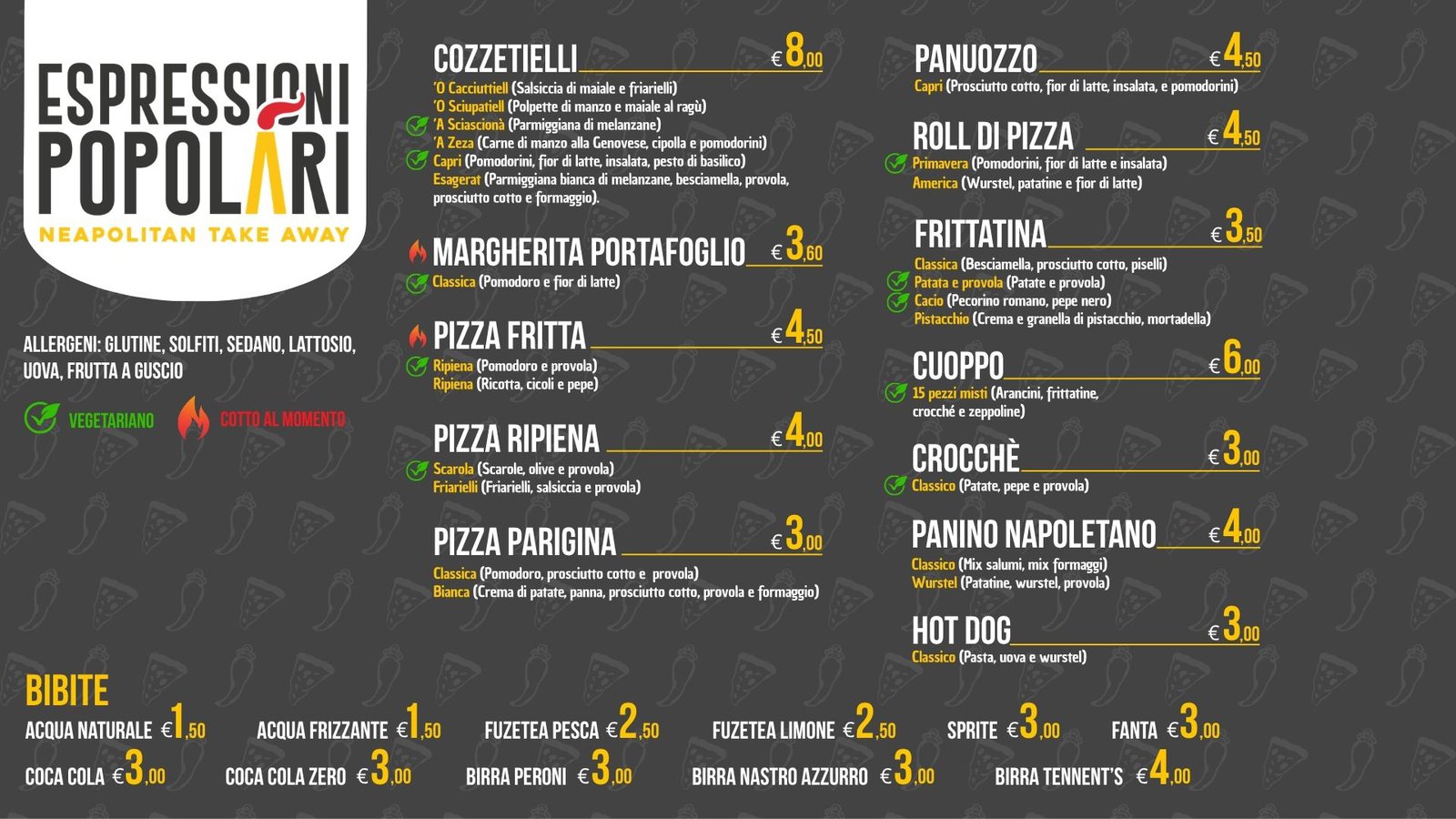 Menu di Espressioni Popolari, con cozzetielli, pizza fritta, cuoppo e frittatina