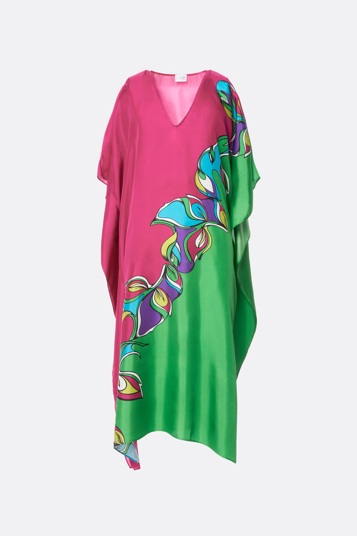 Kaftano Kellè in seta a stampa fucsia e verde, foto di catalogo
